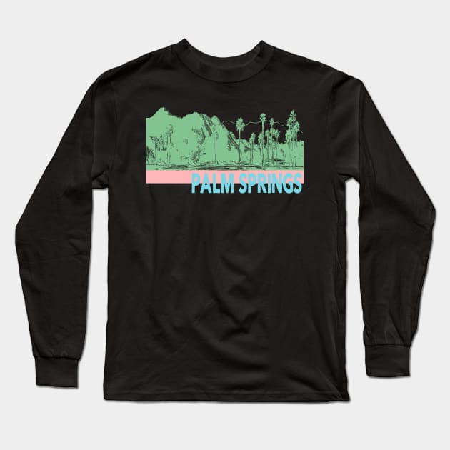 Palm Springs Desert Landscape With Palm Trees Long Sleeve T-Shirt by encycloart